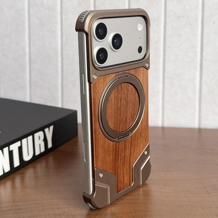 Armor Walnussholz Metall Rahmenloser 360-Grad-Drehhalter Magnetische Handyhülle, Für iPhone 17 Pro Max, Für iPhone 17 Pro