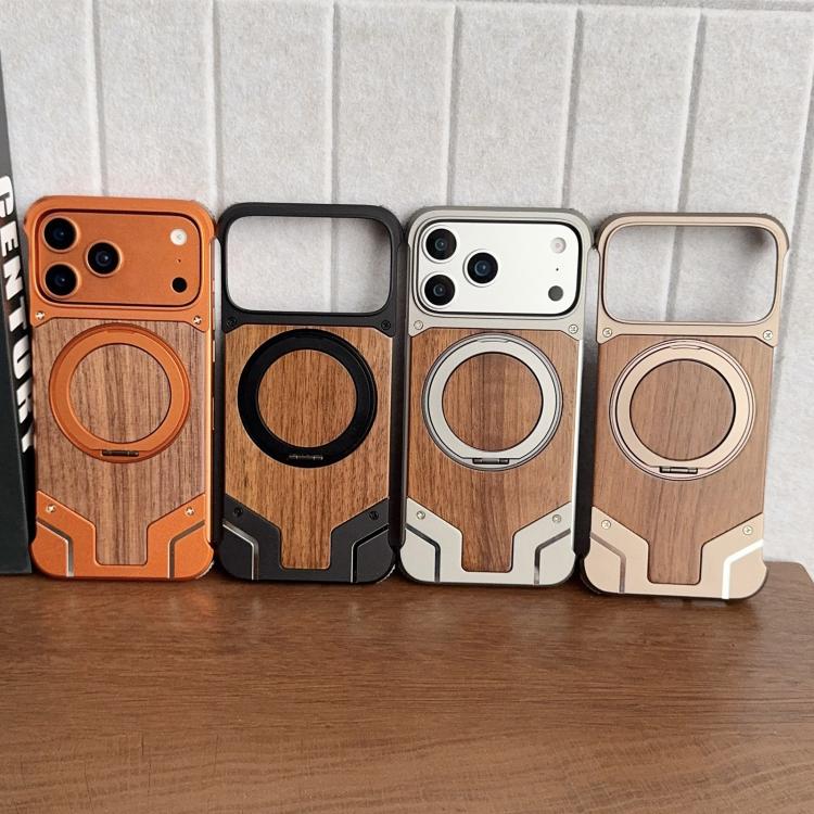 Armor Walnussholz Metall Rahmenloser 360-Grad-Drehhalter Magnetische Handyhülle, Für iPhone 17 Pro Max, Für iPhone 17 Pro