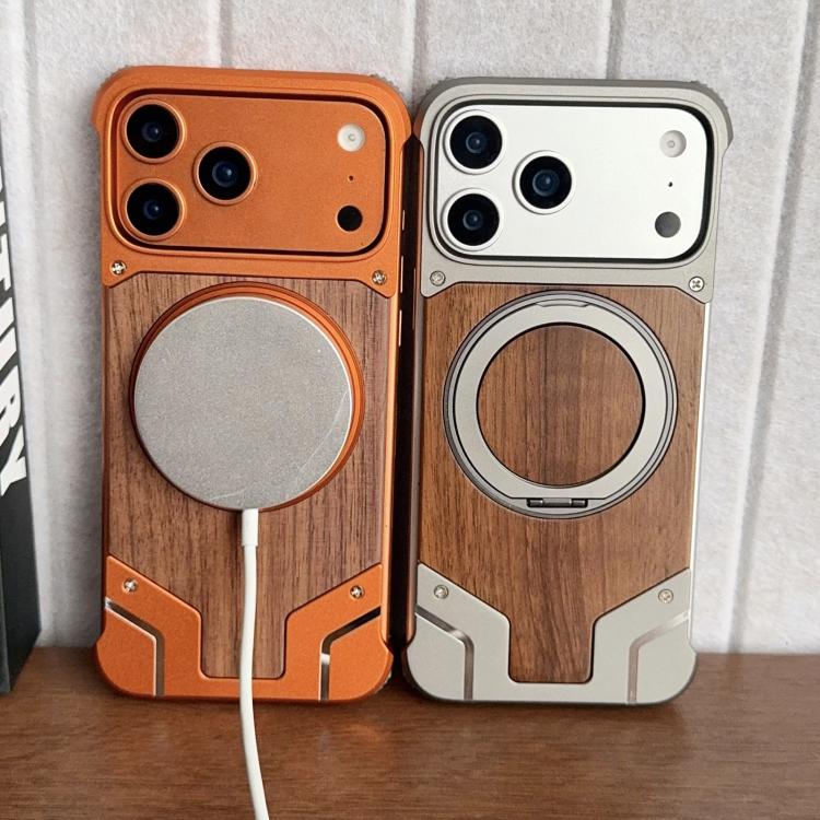 Armor Walnussholz Metall Rahmenloser 360-Grad-Drehhalter Magnetische Handyhülle, Für iPhone 17 Pro Max, Für iPhone 17 Pro