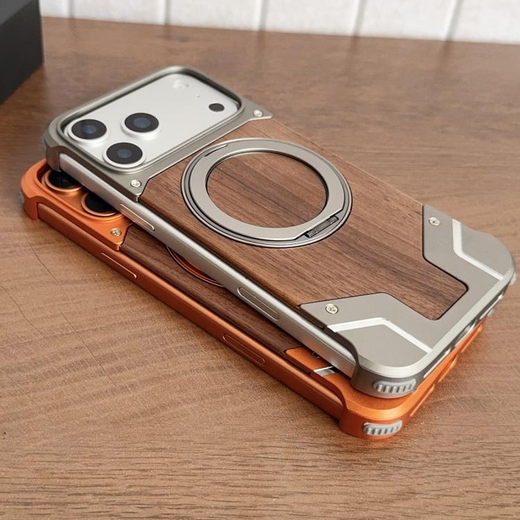 Armor Walnussholz Metall Rahmenloser 360-Grad-Drehhalter Magnetische Handyhülle, Für iPhone 17 Pro Max, Für iPhone 17 Pro