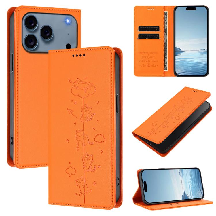 Niedliche Katzen Prägung Magnetische RFID Vegane Leder Handyhülle, Für iPhone 17e / 16e, Für iPhone 17 Pro Max, Für iPhone 17 Pro, Für iPhone 17