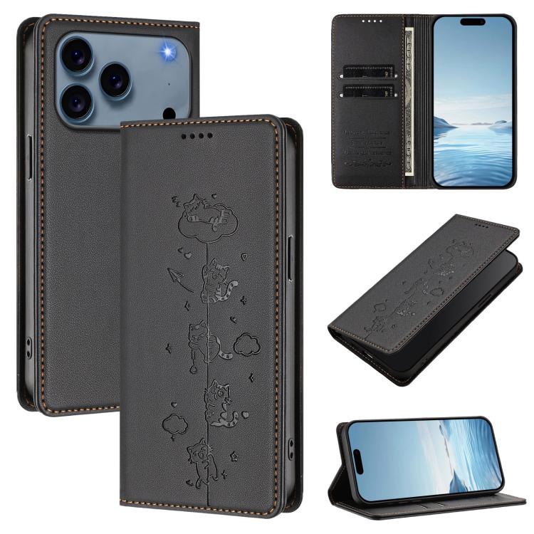 Niedliche Katzen Prägung Magnetische RFID Vegane Leder Handyhülle, Für iPhone 17e / 16e, Für iPhone 17 Pro Max, Für iPhone 17 Pro, Für iPhone 17
