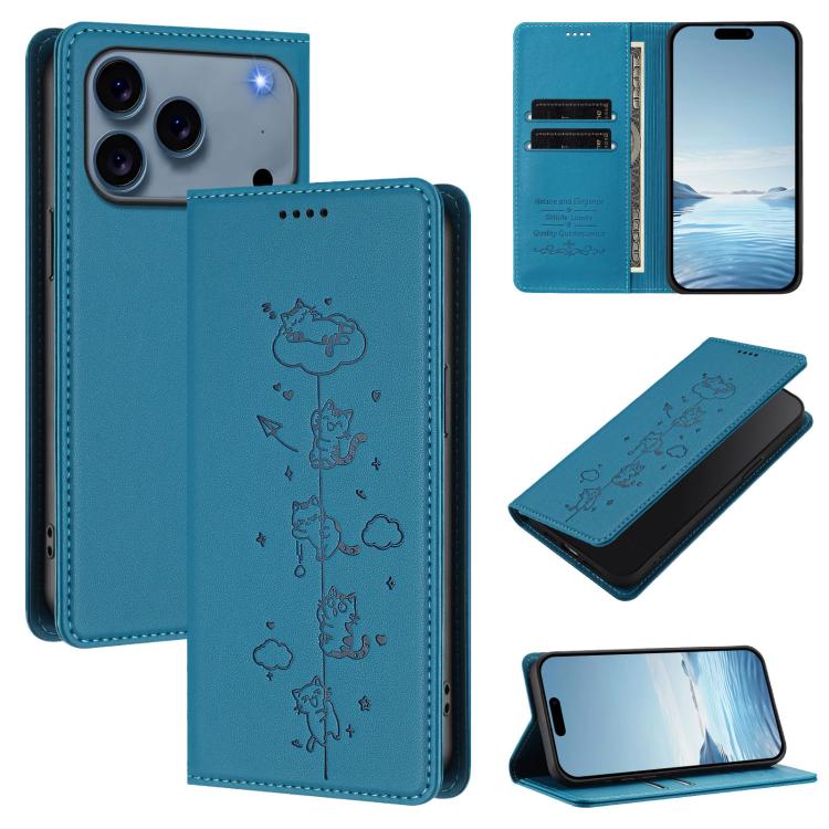 Niedliche Katzen Prägung Magnetische RFID Vegane Leder Handyhülle, Für iPhone 17e / 16e, Für iPhone 17 Pro Max, Für iPhone 17 Pro, Für iPhone 17