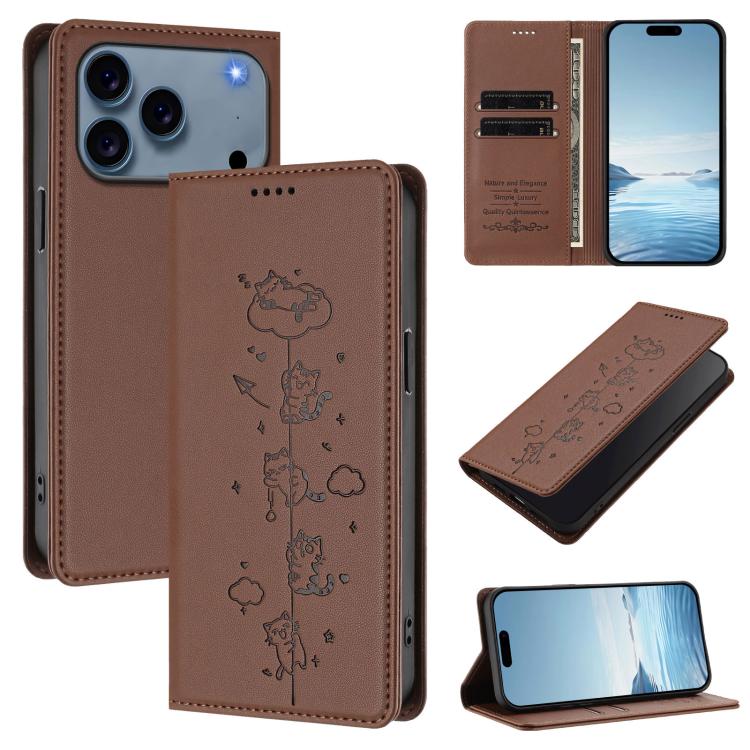 Niedliche Katzen Prägung Magnetische RFID Vegane Leder Handyhülle, Für iPhone 17e / 16e, Für iPhone 17 Pro Max, Für iPhone 17 Pro, Für iPhone 17