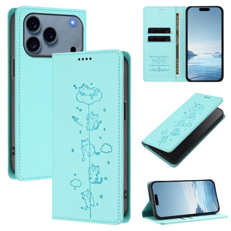 Niedliche Katzen Prägung Magnetische RFID Vegane Leder Handyhülle, Für iPhone 17e / 16e, Für iPhone 17 Pro Max, Für iPhone 17 Pro, Für iPhone 17
