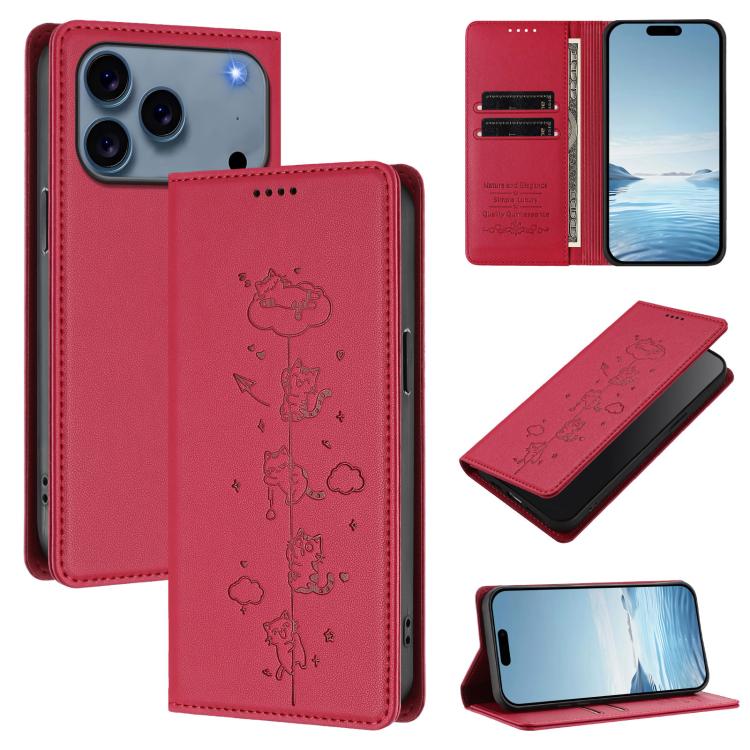 Niedliche Katzen Prägung Magnetische RFID Vegane Leder Handyhülle, Für iPhone 17e / 16e, Für iPhone 17 Pro Max, Für iPhone 17 Pro, Für iPhone 17