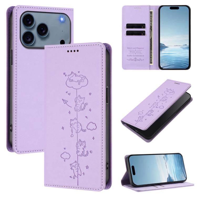 Niedliche Katzen Prägung Magnetische RFID Vegane Leder Handyhülle, Für iPhone 17e / 16e, Für iPhone 17 Pro Max, Für iPhone 17 Pro, Für iPhone 17