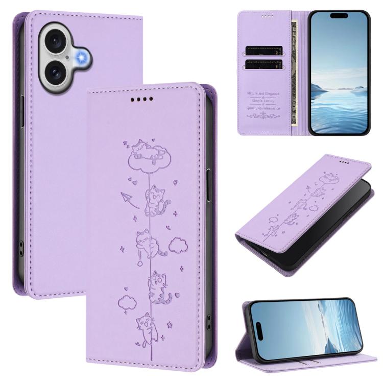 Niedliche Katzen Prägung Magnetische RFID Vegane Leder Handyhülle, Für iPhone 17e / 16e, Für iPhone 17 Pro Max, Für iPhone 17 Pro, Für iPhone 17