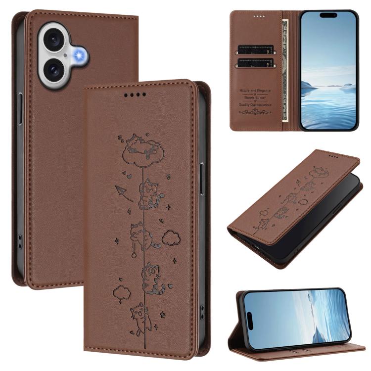Niedliche Katzen Prägung Magnetische RFID Vegane Leder Handyhülle, Für iPhone 17e / 16e, Für iPhone 17 Pro Max, Für iPhone 17 Pro, Für iPhone 17