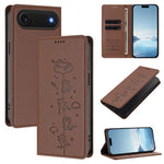 Niedliche Katzen Prägung Magnetische RFID Vegane Leder Handyhülle, Für iPhone Air, Für iPhone 16 Pro Max, Für iPhone 16 Pro, Für iPhone 16 Plus