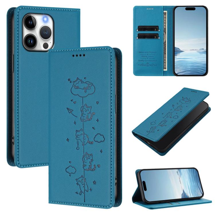 Niedliche Katzen Prägung Magnetische RFID Vegane Leder Handyhülle, Für iPhone Air, Für iPhone 16 Pro Max, Für iPhone 16 Pro, Für iPhone 16 Plus