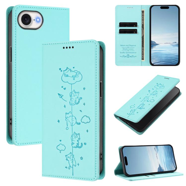 Niedliche Katzen Prägung Magnetische RFID Vegane Leder Handyhülle, Für iPhone 17e / 16e, Für iPhone 17 Pro Max, Für iPhone 17 Pro, Für iPhone 17