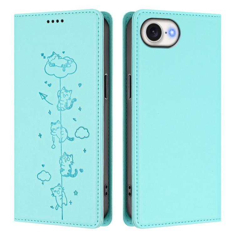 Niedliche Katzen Prägung Magnetische RFID Vegane Leder Handyhülle, Für iPhone 17e / 16e, Für iPhone 17 Pro Max, Für iPhone 17 Pro, Für iPhone 17