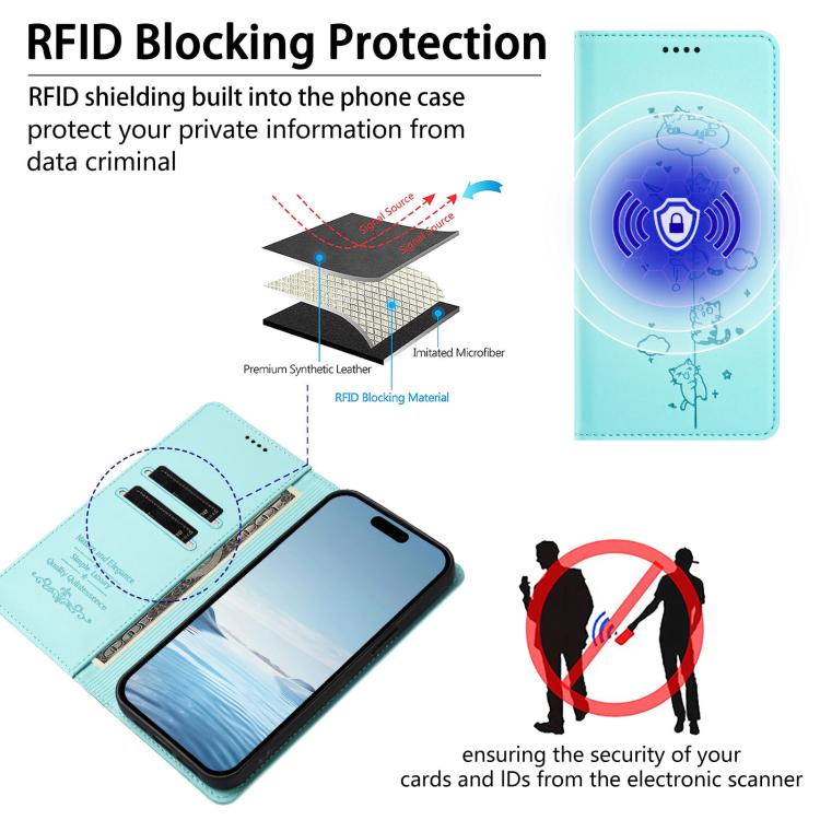 Niedliche Katzen Prägung Magnetische RFID Vegane Leder Handyhülle, Für iPhone 17e / 16e, Für iPhone 17 Pro Max, Für iPhone 17 Pro, Für iPhone 17