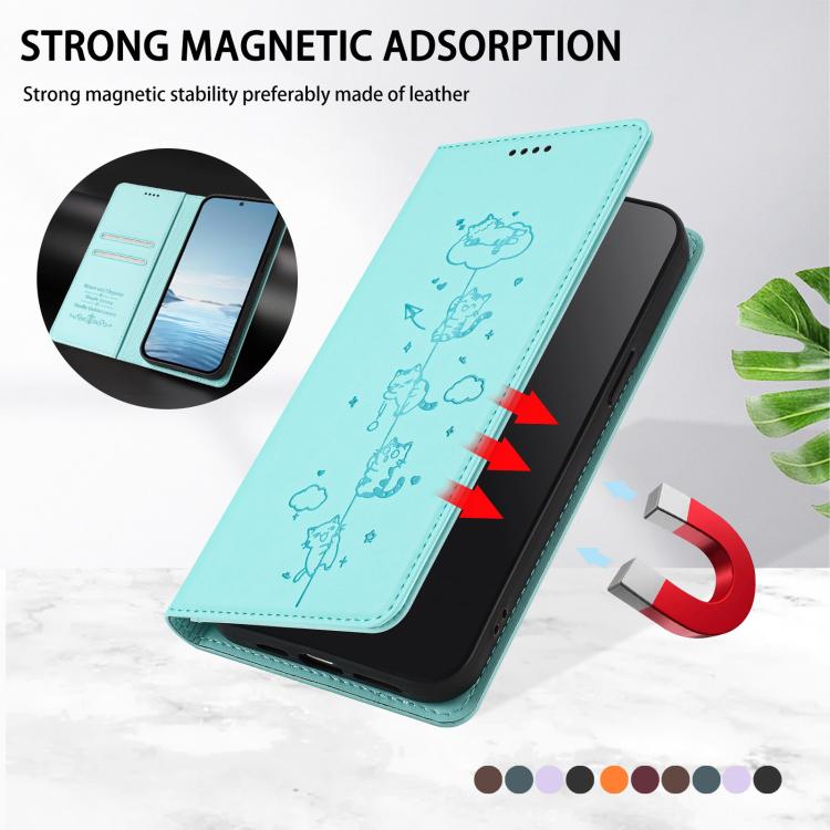 Niedliche Katzen Prägung Magnetische RFID Vegane Leder Handyhülle, Für iPhone 17e / 16e, Für iPhone 17 Pro Max, Für iPhone 17 Pro, Für iPhone 17