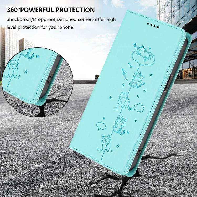 Niedliche Katzen Prägung Magnetische RFID Vegane Leder Handyhülle, Für iPhone 17e / 16e, Für iPhone 17 Pro Max, Für iPhone 17 Pro, Für iPhone 17