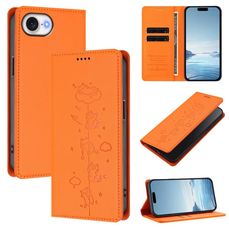 Niedliche Katzen Prägung Magnetische RFID Vegane Leder Handyhülle, Für iPhone 17e / 16e, Für iPhone 17 Pro Max, Für iPhone 17 Pro, Für iPhone 17