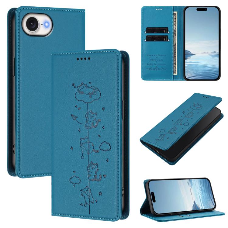 Niedliche Katzen Prägung Magnetische RFID Vegane Leder Handyhülle, Für iPhone 17e / 16e, Für iPhone 17 Pro Max, Für iPhone 17 Pro, Für iPhone 17