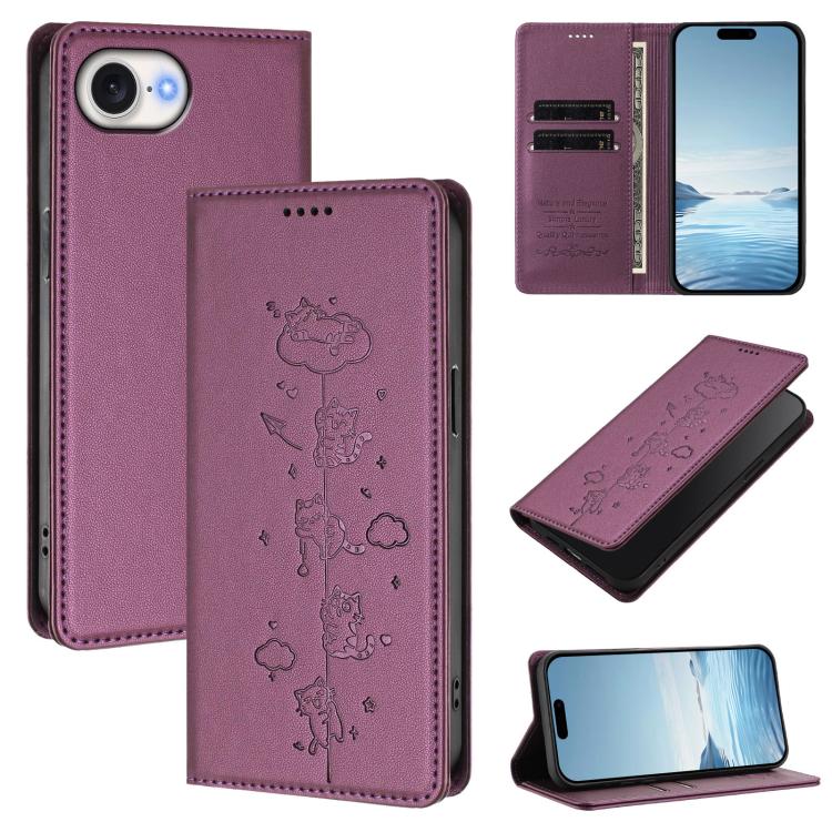 Niedliche Katzen Prägung Magnetische RFID Vegane Leder Handyhülle, Für iPhone 17e / 16e, Für iPhone 17 Pro Max, Für iPhone 17 Pro, Für iPhone 17