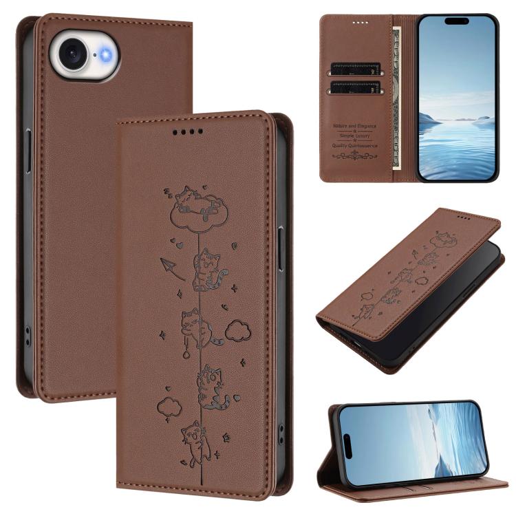 Niedliche Katzen Prägung Magnetische RFID Vegane Leder Handyhülle, Für iPhone 17e / 16e, Für iPhone 17 Pro Max, Für iPhone 17 Pro, Für iPhone 17