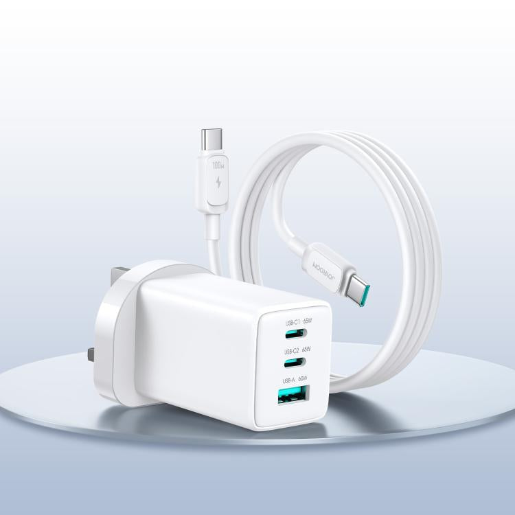 JOYROOM JR-TG10 65W GaN Dual Type-C, USB 3-Port Ladegerät mit Type-C-zu-Type-C-Kabel, EU-Stecker, UK-Stecker
