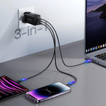 JOYROOM JR-TG10 65W GaN Dual Type-C, USB 3-Port Ladegerät mit Type-C-zu-8-Pin-Kabel, EU-Stecker, UK-Stecker