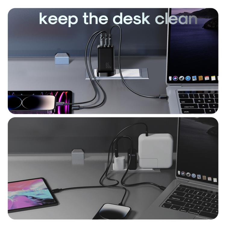 JOYROOM JR-TG10 65W GaN Dual Type-C, USB 3-Port Ladegerät mit Type-C-zu-8-Pin-Kabel, EU-Stecker, UK-Stecker
