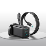 JOYROOM JR-TG10 65W GaN Dual Type-C, USB 3-Port Ladegerät mit Type-C-zu-8-Pin-Kabel, EU-Stecker, UK-Stecker