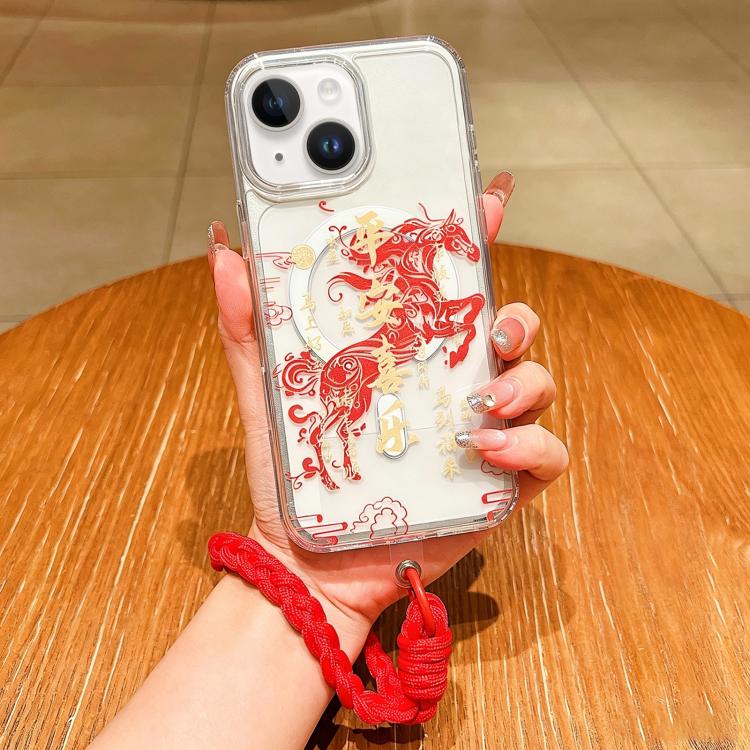 Jahres des Pferdes Acryl Magnetische Vollabdeckung Handyhülle mit Trageschlaufe, für iPhone 13, für iPhone 12, für iPhone 12 Pro Max, für iPhone 12 Pro