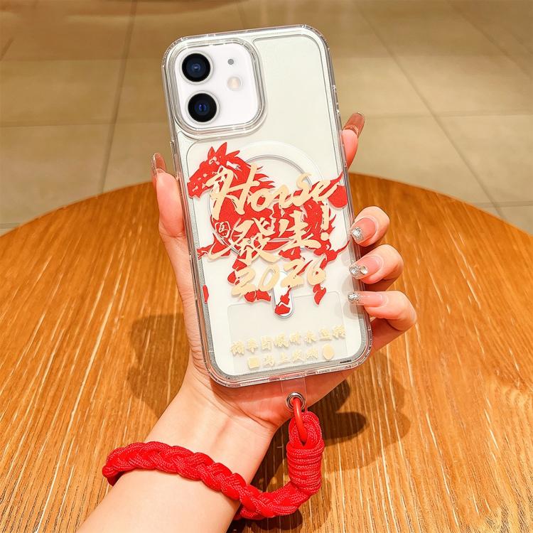 Jahres des Pferdes Acryl Magnetische Vollabdeckung Handyhülle mit Trageschlaufe, für iPhone 13, für iPhone 12, für iPhone 12 Pro Max, für iPhone 12 Pro