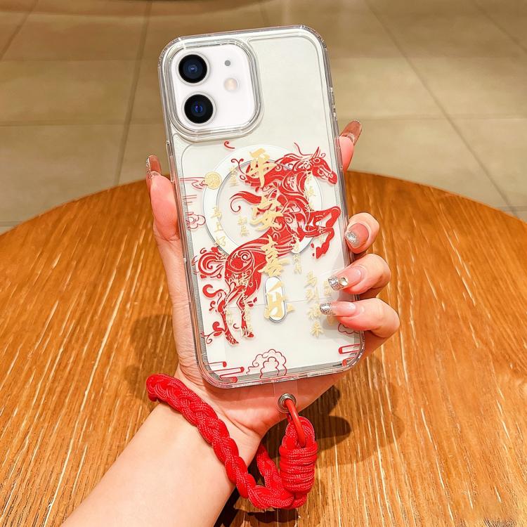 Jahres des Pferdes Acryl Magnetische Vollabdeckung Handyhülle mit Trageschlaufe, für iPhone 13, für iPhone 12, für iPhone 12 Pro Max, für iPhone 12 Pro
