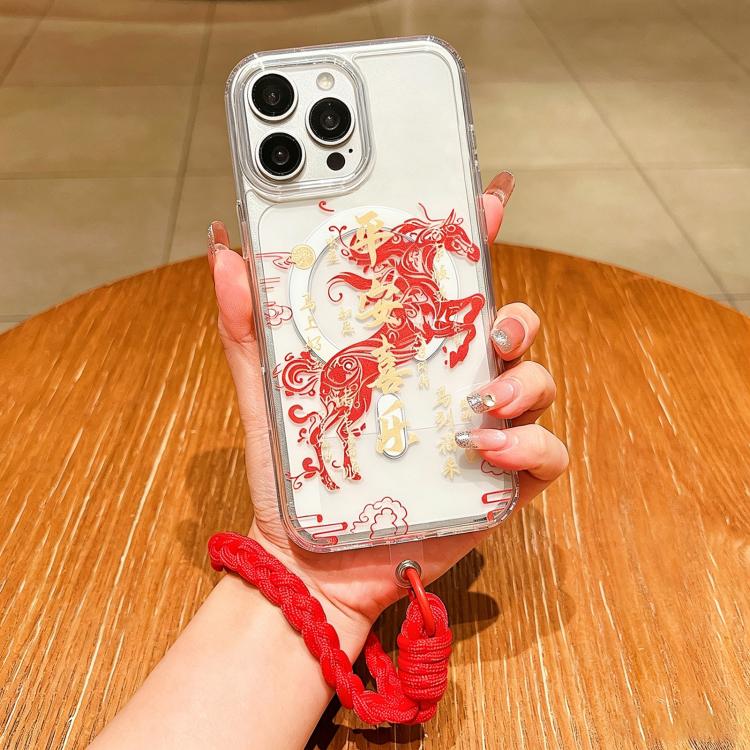 Jahres des Pferdes Acryl Magnetische Vollabdeckung Handyhülle mit Trageschlaufe, für iPhone 13, für iPhone 12, für iPhone 12 Pro Max, für iPhone 12 Pro
