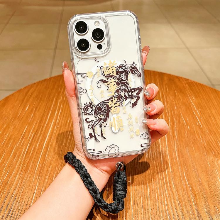 Jahres des Pferdes Acryl Magnetische Vollabdeckung Handyhülle mit Trageschlaufe, für iPhone 13, für iPhone 12, für iPhone 12 Pro Max, für iPhone 12 Pro