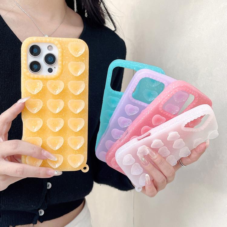 Love Heart Suction Cup Translucent Glitter Phone Case, For iPhone 14, For iPhone 14 Pro Max, For iPhone 13