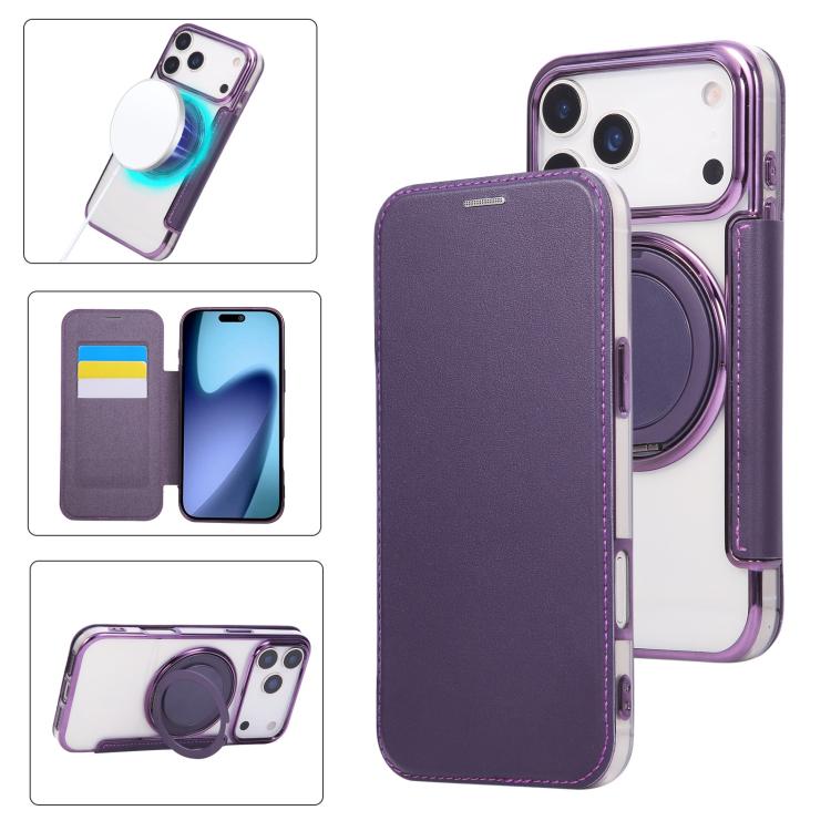 Ultradünner Drehbarer Halter Magnetische Beschichtung Vegane Leder Handyhülle, Für iPhone 17e / 16e, Für iPhone 17 Pro Max, Für iPhone 17 Pro, Für iPhone 17, Für iPhone Air, Für iPhone 16 Pro Max