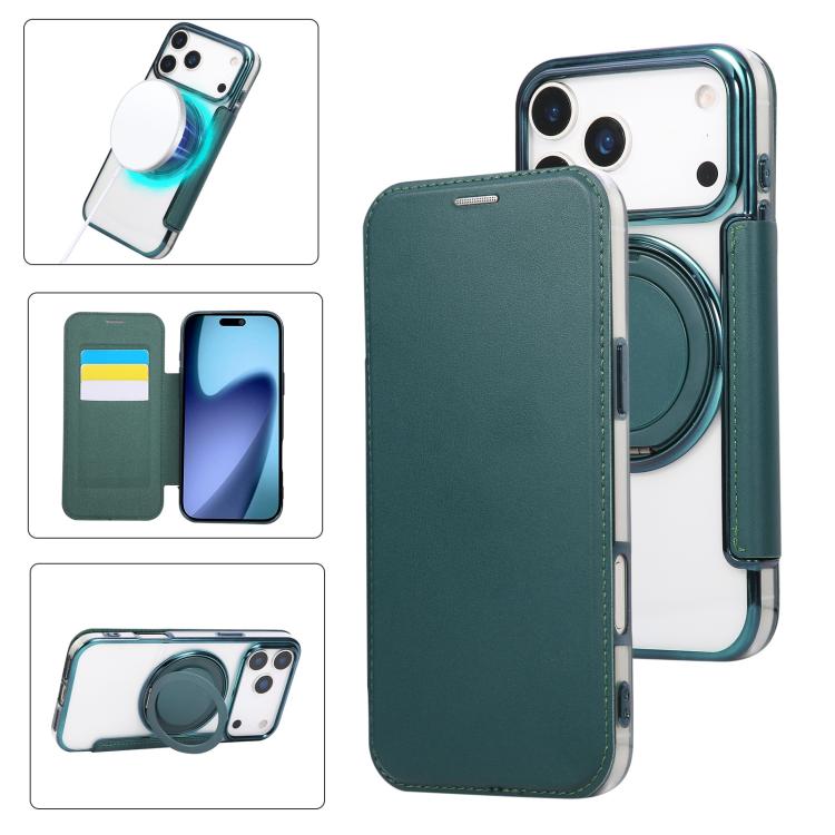 Ultradünner Drehbarer Halter Magnetische Beschichtung Vegane Leder Handyhülle, Für iPhone 17e / 16e, Für iPhone 17 Pro Max, Für iPhone 17 Pro, Für iPhone 17, Für iPhone Air, Für iPhone 16 Pro Max