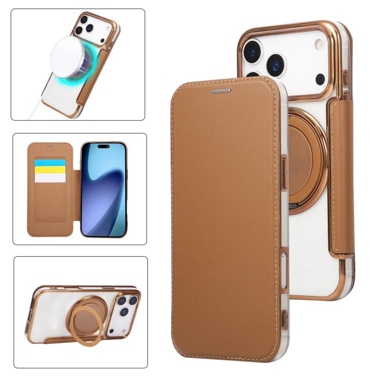 Ultradünner Drehbarer Halter Magnetische Beschichtung Vegane Leder Handyhülle, Für iPhone 17e / 16e, Für iPhone 17 Pro Max, Für iPhone 17 Pro, Für iPhone 17, Für iPhone Air, Für iPhone 16 Pro Max