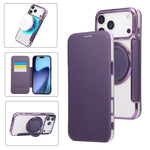 Ultradünner Drehbarer Halter Magnetische Beschichtung Vegane Leder Handyhülle, Für iPhone 17e / 16e, Für iPhone 17 Pro Max, Für iPhone 17 Pro, Für iPhone 17, Für iPhone Air, Für iPhone 16 Pro Max
