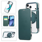 Ultradünner Drehbarer Halter Magnetische Beschichtung Vegane Leder Handyhülle, Für iPhone 17e / 16e, Für iPhone 17 Pro Max, Für iPhone 17 Pro, Für iPhone 17, Für iPhone Air, Für iPhone 16 Pro Max