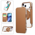 Ultradünner Drehbarer Halter Magnetische Beschichtung Vegane Leder Handyhülle, Für iPhone 17e / 16e, Für iPhone 17 Pro Max, Für iPhone 17 Pro, Für iPhone 17, Für iPhone Air, Für iPhone 16 Pro Max