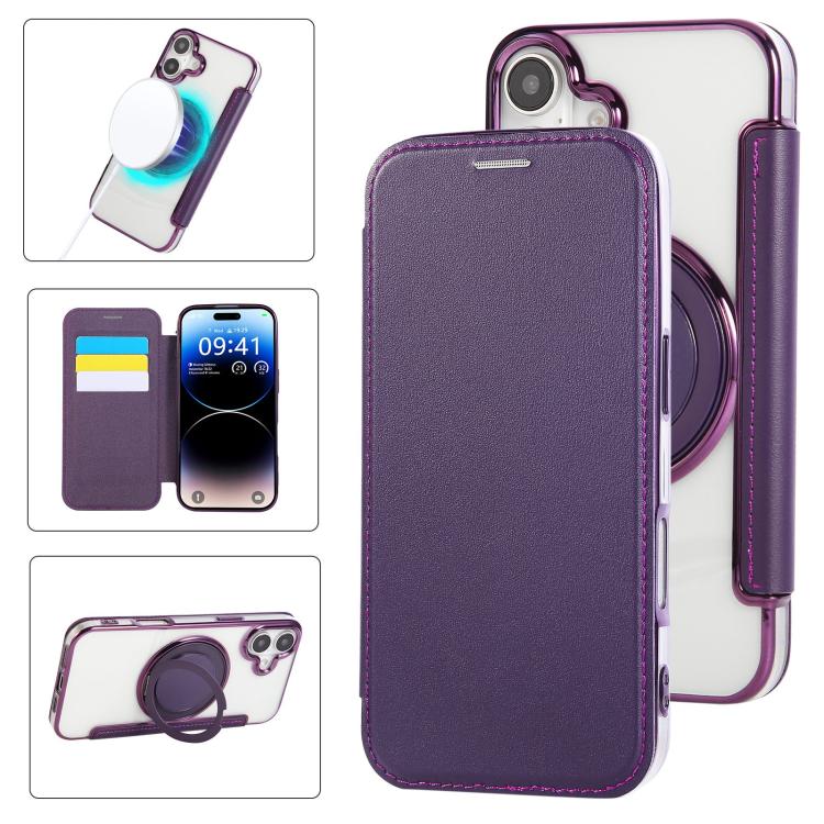 Ultradünner Drehbarer Halter Magnetische Beschichtung Vegane Leder Handyhülle, Für iPhone 17e / 16e, Für iPhone 17 Pro Max, Für iPhone 17 Pro, Für iPhone 17, Für iPhone Air, Für iPhone 16 Pro Max