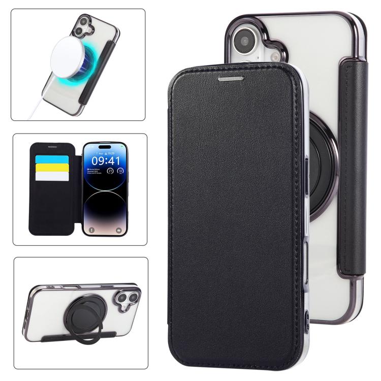 Ultradünner Drehbarer Halter Magnetische Beschichtung Vegane Leder Handyhülle, Für iPhone 17e / 16e, Für iPhone 17 Pro Max, Für iPhone 17 Pro, Für iPhone 17, Für iPhone Air, Für iPhone 16 Pro Max