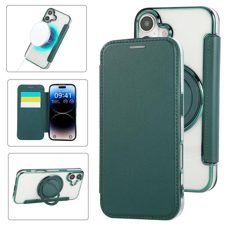 Ultradünner Drehbarer Halter Magnetische Beschichtung Vegane Leder Handyhülle, Für iPhone 17e / 16e, Für iPhone 17 Pro Max, Für iPhone 17 Pro, Für iPhone 17, Für iPhone Air, Für iPhone 16 Pro Max