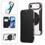 Ultradünner Drehbarer Halter Magnetische Beschichtung Vegane Leder Handyhülle, Für iPhone 17e / 16e, Für iPhone 17 Pro Max, Für iPhone 17 Pro, Für iPhone 17, Für iPhone Air, Für iPhone 16 Pro Max