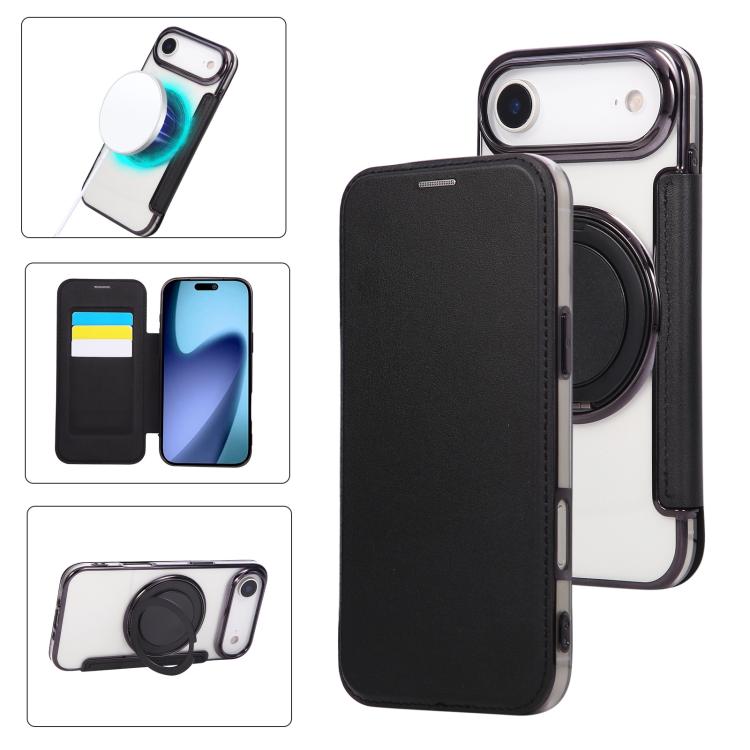 Ultradünner Drehbarer Halter Magnetische Beschichtung Vegane Leder Handyhülle, Für iPhone 17e / 16e, Für iPhone 17 Pro Max, Für iPhone 17 Pro, Für iPhone 17, Für iPhone Air, Für iPhone 16 Pro Max