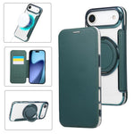Ultradünner Drehbarer Halter Magnetische Beschichtung Vegane Leder Handyhülle, Für iPhone 17e / 16e, Für iPhone 17 Pro Max, Für iPhone 17 Pro, Für iPhone 17, Für iPhone Air, Für iPhone 16 Pro Max