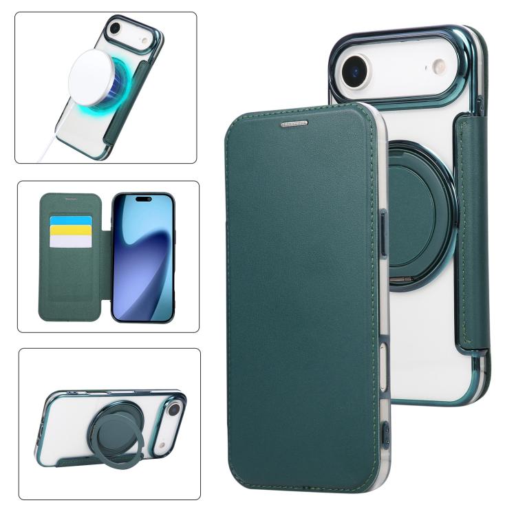 Ultradünner Drehbarer Halter Magnetische Beschichtung Vegane Leder Handyhülle, Für iPhone 17e / 16e, Für iPhone 17 Pro Max, Für iPhone 17 Pro, Für iPhone 17, Für iPhone Air, Für iPhone 16 Pro Max