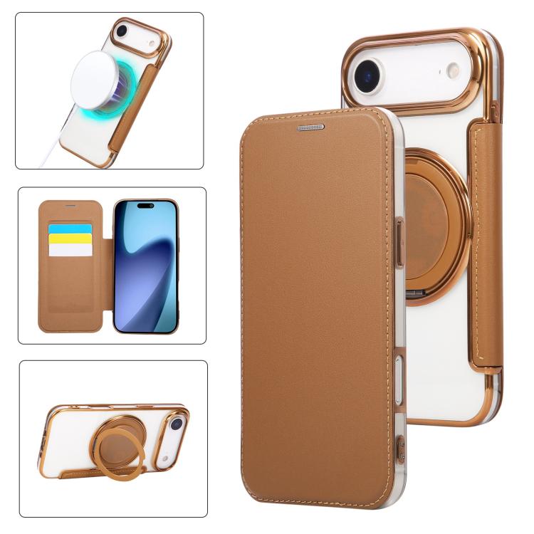 Ultradünner Drehbarer Halter Magnetische Beschichtung Vegane Leder Handyhülle, Für iPhone 17e / 16e, Für iPhone 17 Pro Max, Für iPhone 17 Pro, Für iPhone 17, Für iPhone Air, Für iPhone 16 Pro Max