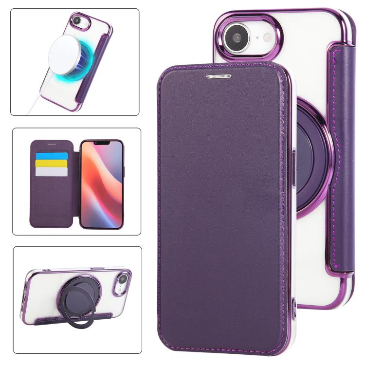 Ultradünner Drehbarer Halter Magnetische Beschichtung Vegane Leder Handyhülle, Für iPhone 17e / 16e, Für iPhone 17 Pro Max, Für iPhone 17 Pro, Für iPhone 17, Für iPhone Air, Für iPhone 16 Pro Max