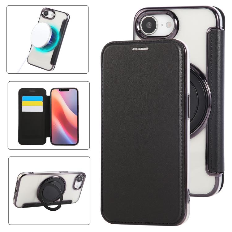 Ultradünner Drehbarer Halter Magnetische Beschichtung Vegane Leder Handyhülle, Für iPhone 17e / 16e, Für iPhone 17 Pro Max, Für iPhone 17 Pro, Für iPhone 17, Für iPhone Air, Für iPhone 16 Pro Max